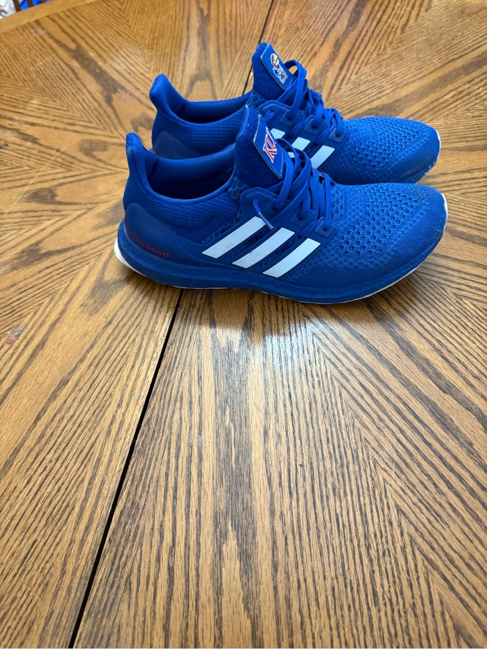 Adidas Ultraboost KU Jayhawks  Blue Sneakers with White Stripes